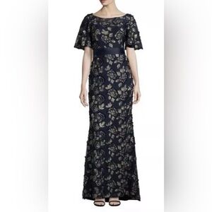 Embellished Navy Floral Lace Maxi Dress